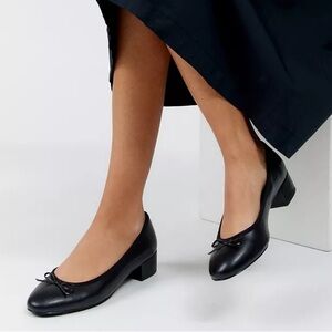 Urban Outfitters UO Sophia Ballet Block Heel- Black Bow Shoes